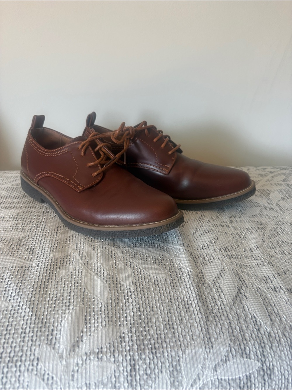Deer Stags Boys Brown Lace-Up Dress Shoes Sz 2.5